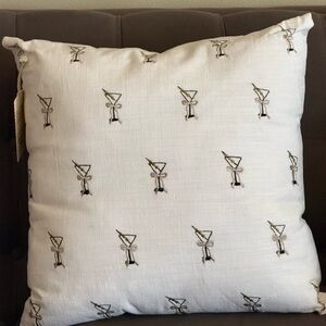 New Martini Glass and bow embroidered fancy White Pillow